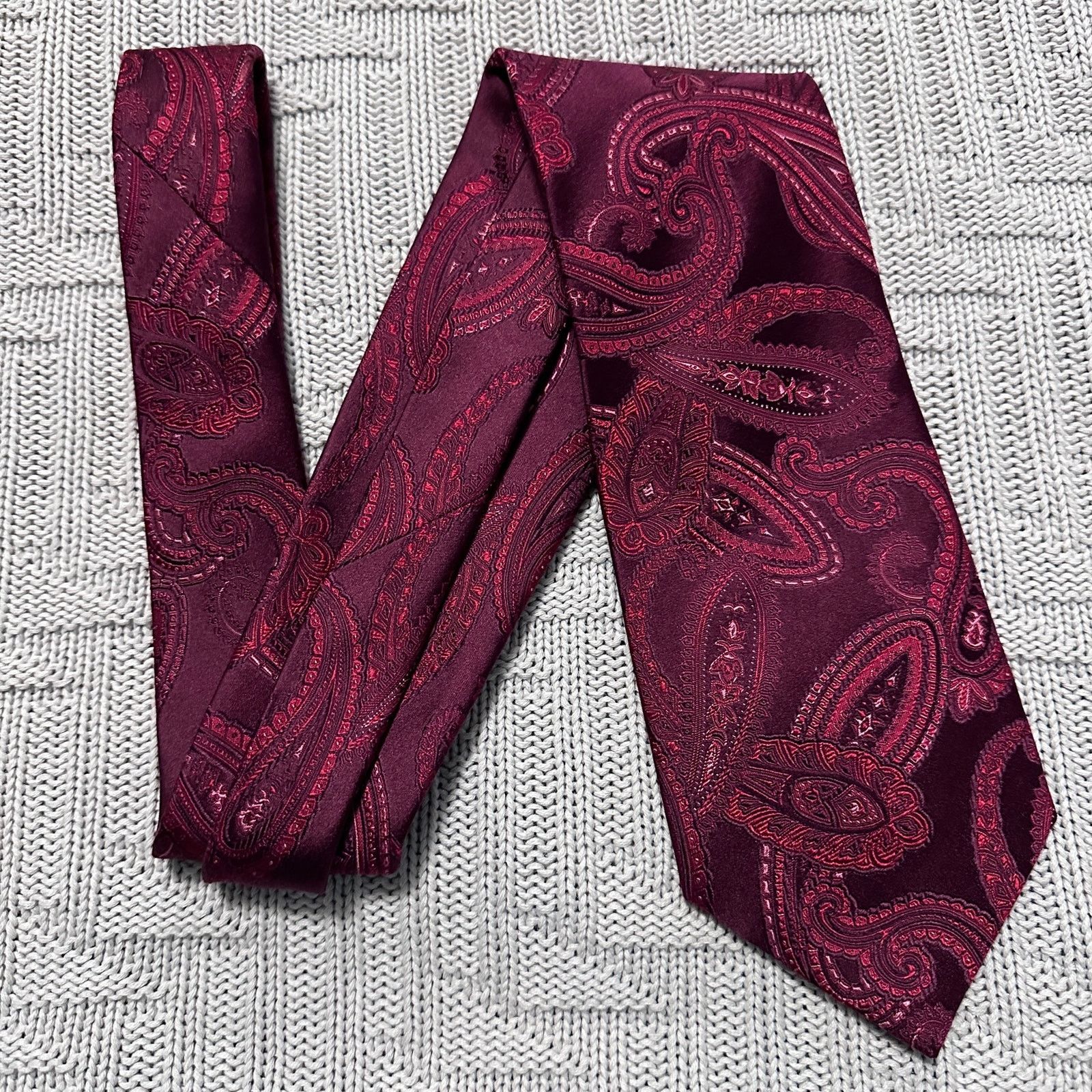Sean John Sean John maroon red monotone paisley silk tie Size ONE SIZE - 1 Thumbnail
