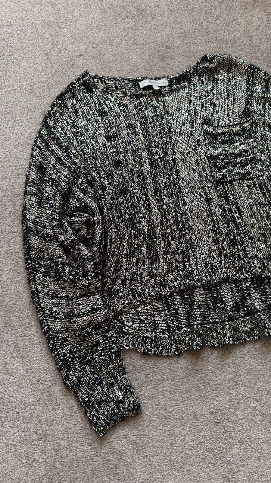 If Six Was Nine Archive Gaultier LGB Style Sequins Raw Hem Cropped Sweater Size US M / EU 48-50 / 2 - 2 Thumbnail