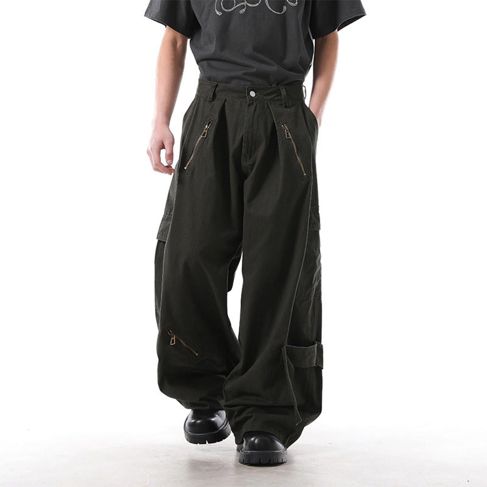 Vintage Black Wide Leg Cargo Pants, Loose Fit Zipper Detail Pants Size US 32 / EU 48 - 7 Thumbnail