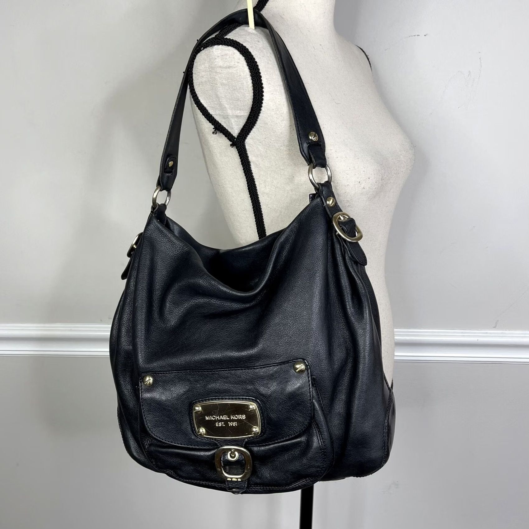 Michael Kors Michael Kors Hudson Downtown Tote Bag Large Soft Black Pebbled Leather Shoulder Strap Zip Closure Gold Tone Hardware Women MSRP 98 Size ONE SIZE - 2 Thumbnail