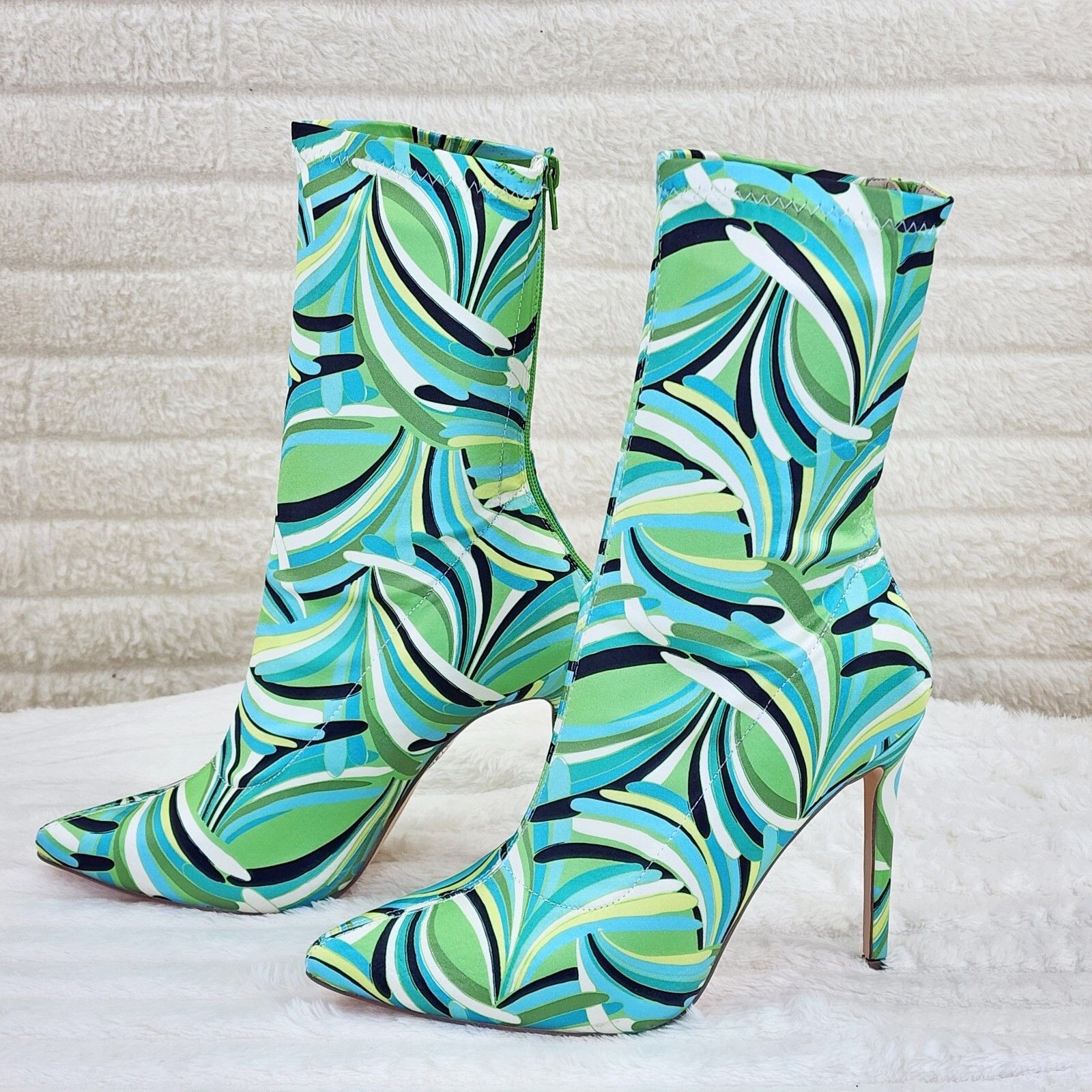 Other Odin Crazy Wild Color Pattern High Heel Stretch Fabric Ankle Size US 9 / IT 39 - 8 Thumbnail