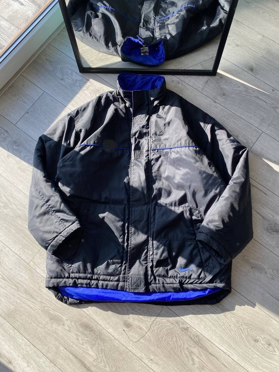 Nike × Vintage Vintage Nike Big Swoosh Y2K Black Winter Jacket L Size US L / EU 52-54 / 3 - 2 Thumbnail