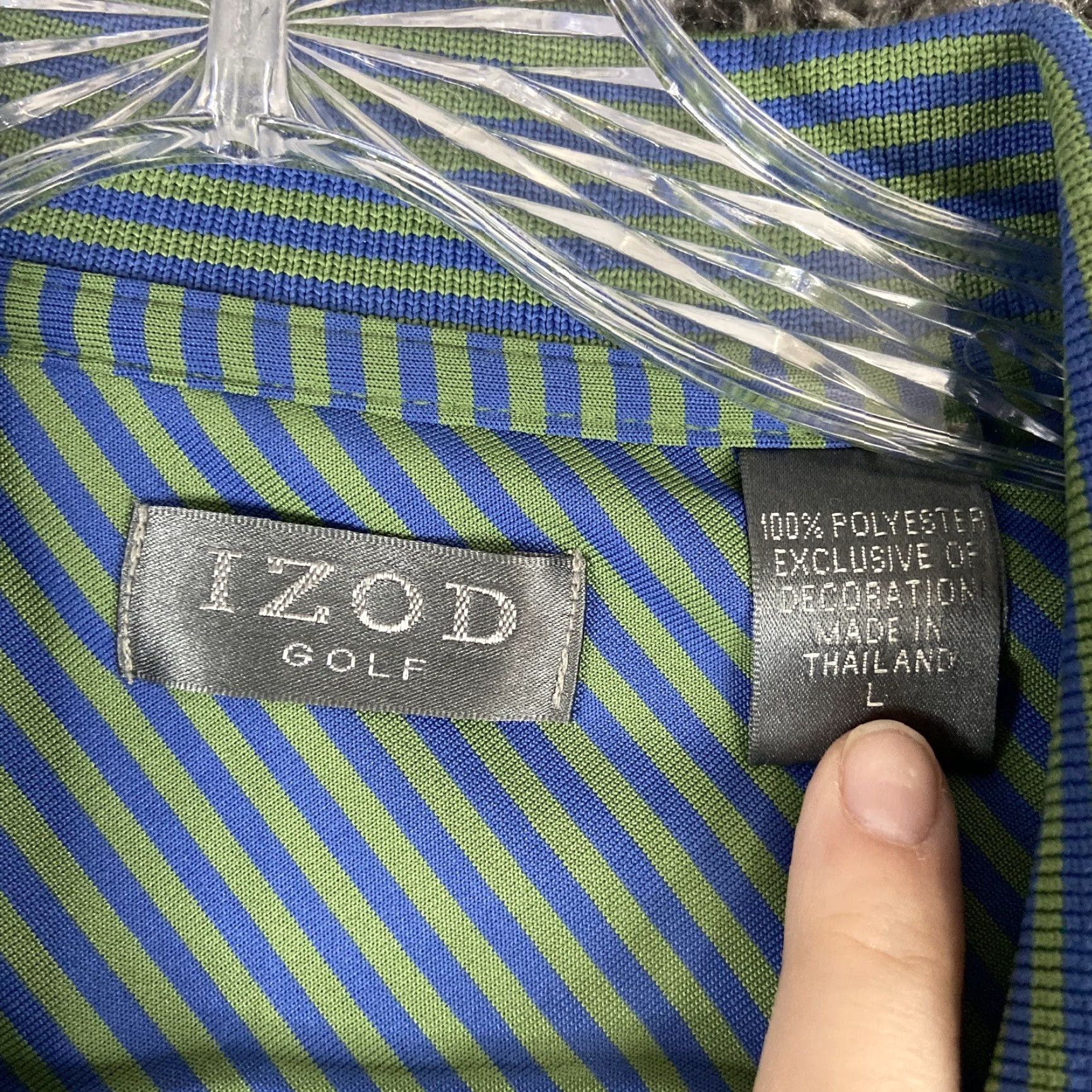Izod VINTAGE IZOD Golf Polo Mens L Green Blue Striped Short Sleeve Size US L / EU 52-54 / 3 - 6 Thumbnail