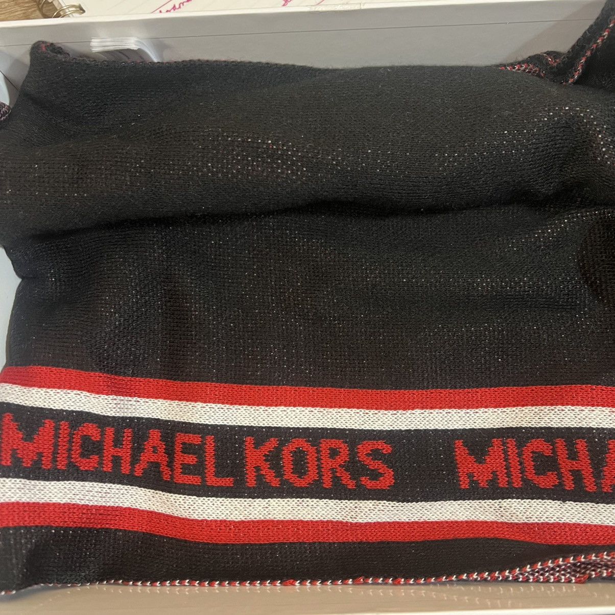 Michael Kors Michael Kors Black and Red Logo Scarf Size ONE SIZE - 1 Thumbnail