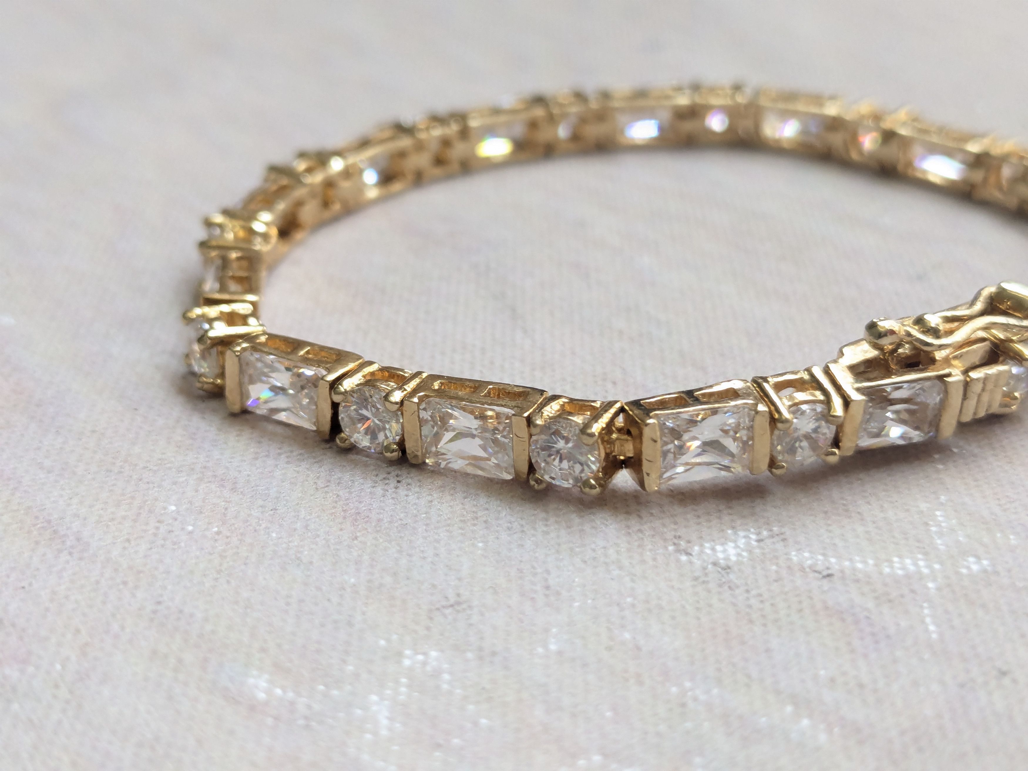 Sterling Silver Sterling Silver Tennis Bracelet 7 Gold Clear CZ Size ONE SIZE - 6 Thumbnail
