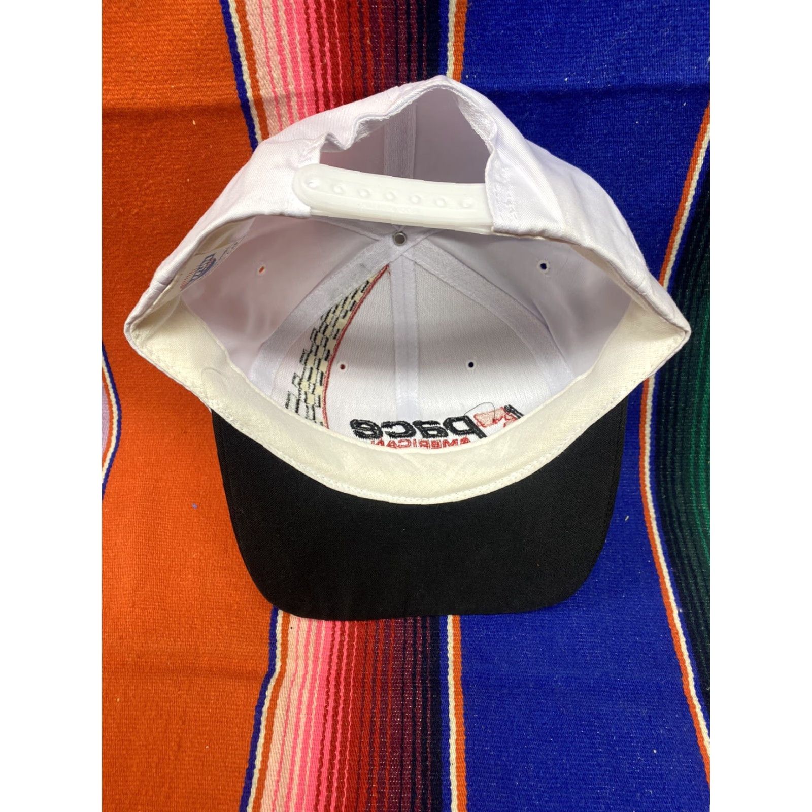 Vintage VINTAGE Nissun Pace America Racing Snap Back White & Black NASCAR Checkered Flag Hat Mens One Size Black White NASCAR Snapback Size ONE SIZE - 5 Thumbnail
