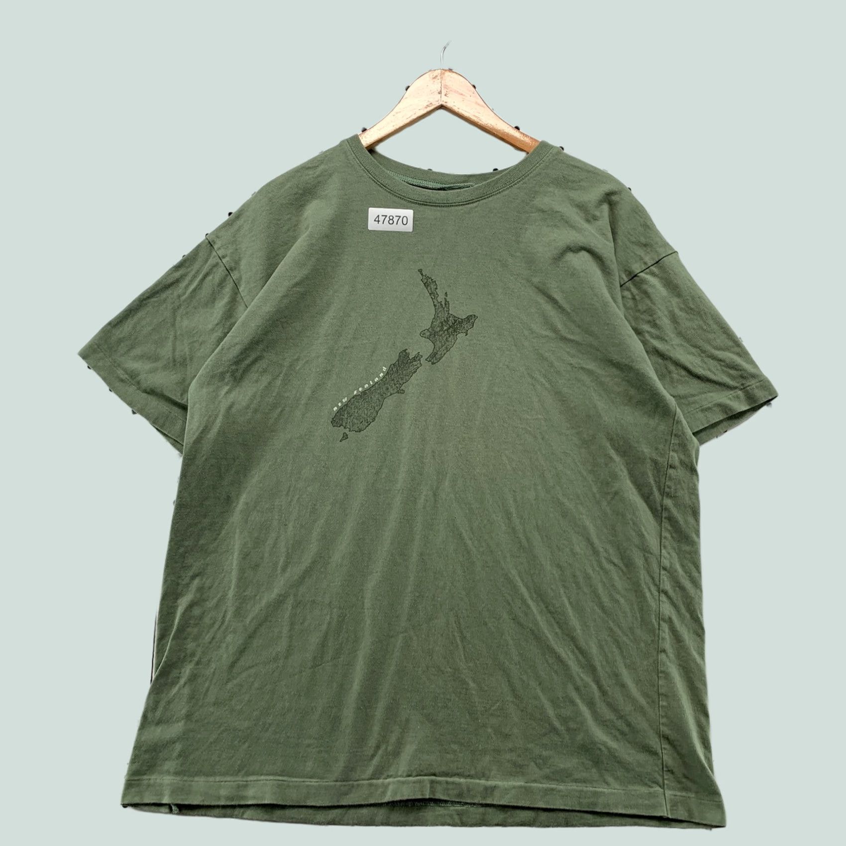 Olive VINTAGE New Zealand Shirt Mens 2XS Olive Green Single Stitch Cotton Crew Neck Short Sleeve 1990s Size US XXS / EU 40 - 1 Thumbnail
