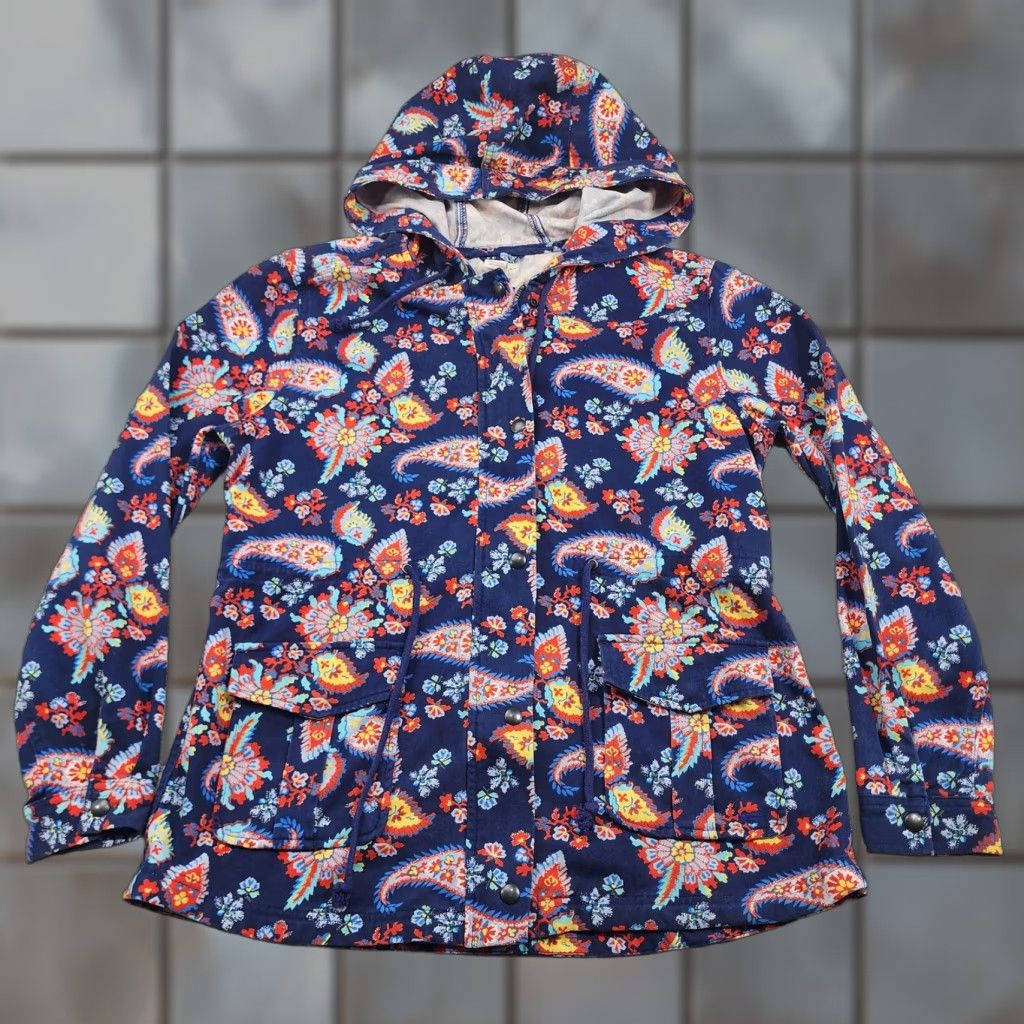 Levi's VINTAGE Levis Jacket Womens Large Blue Paisley Floral Hooded Utility Zip Front Size L / US 10 / IT 46 - 1 Thumbnail