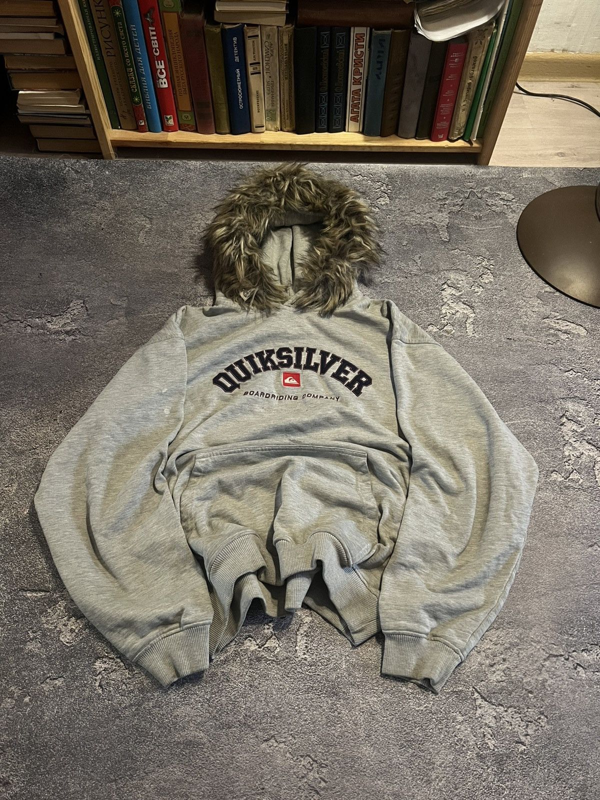 Vintage Y2K Distressed With Fur Hoodie / Archive Gray Faded Grunge Size US L / EU 52-54 / 3 - 1 Thumbnail