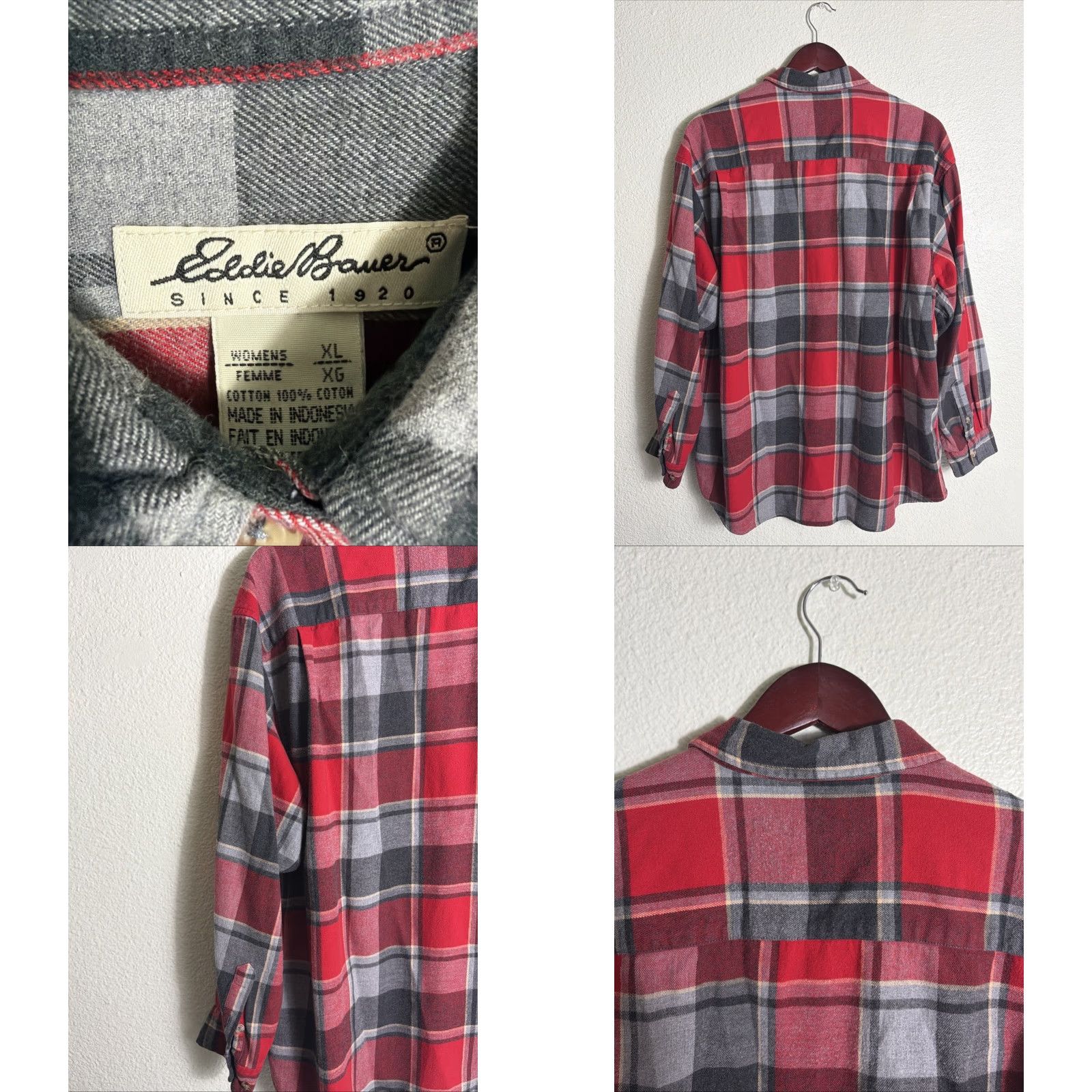 Eddie Bauer Eddie Bauer Women’s XL Flannel Button Down Shirt Red Gray Plaid Long Sleeve Shirt Womens XL Button-Up Endorsed by Eddie Bauer Size XL / US 12-14 / IT 48-50 - 8 Thumbnail