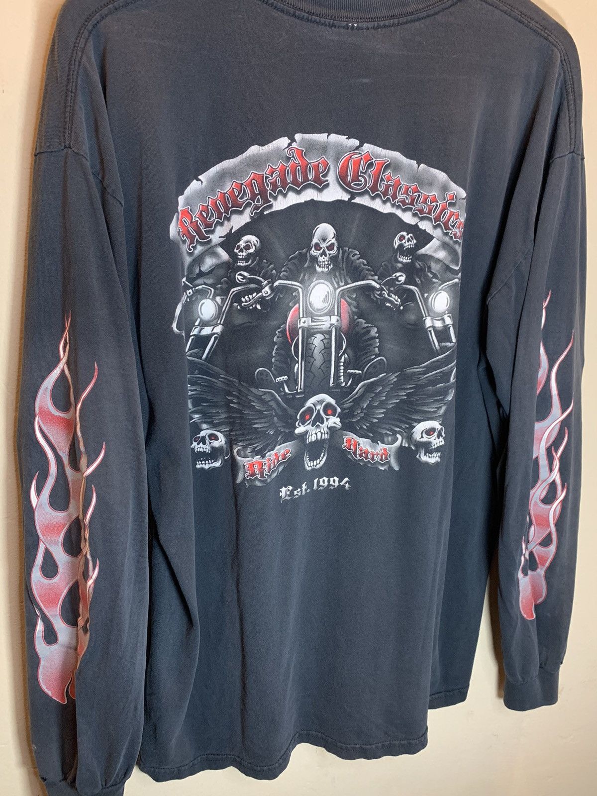 Vintage RARE Vintage 90’s Skull Biker Flame Sleeve Renegade Classics Size US L / EU 52-54 / 3 - 3 Thumbnail