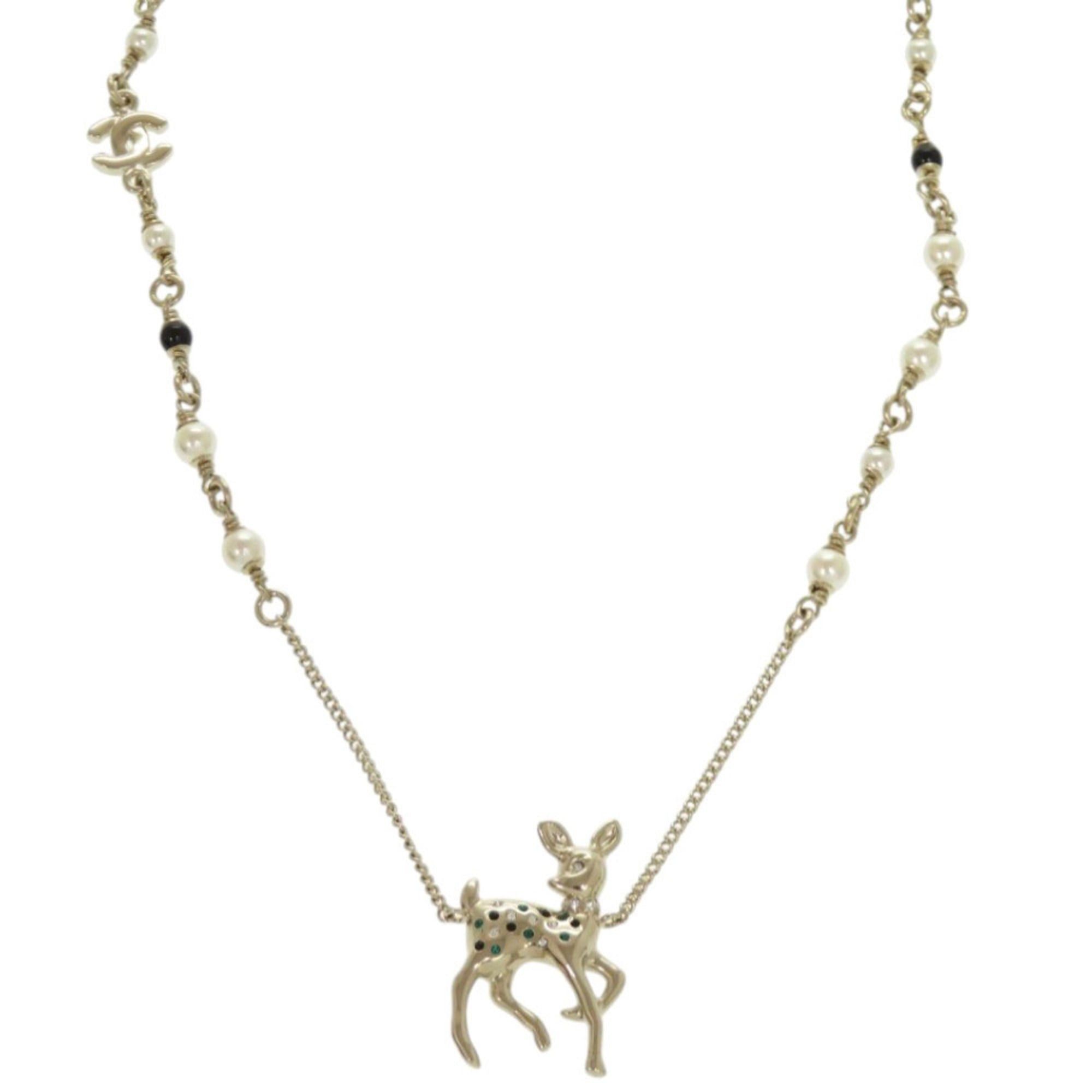Chanel Like new Chanel deer motif GP rhinestone gold necklace 1815CHANEL Size ONE SIZE - 1 Thumbnail
