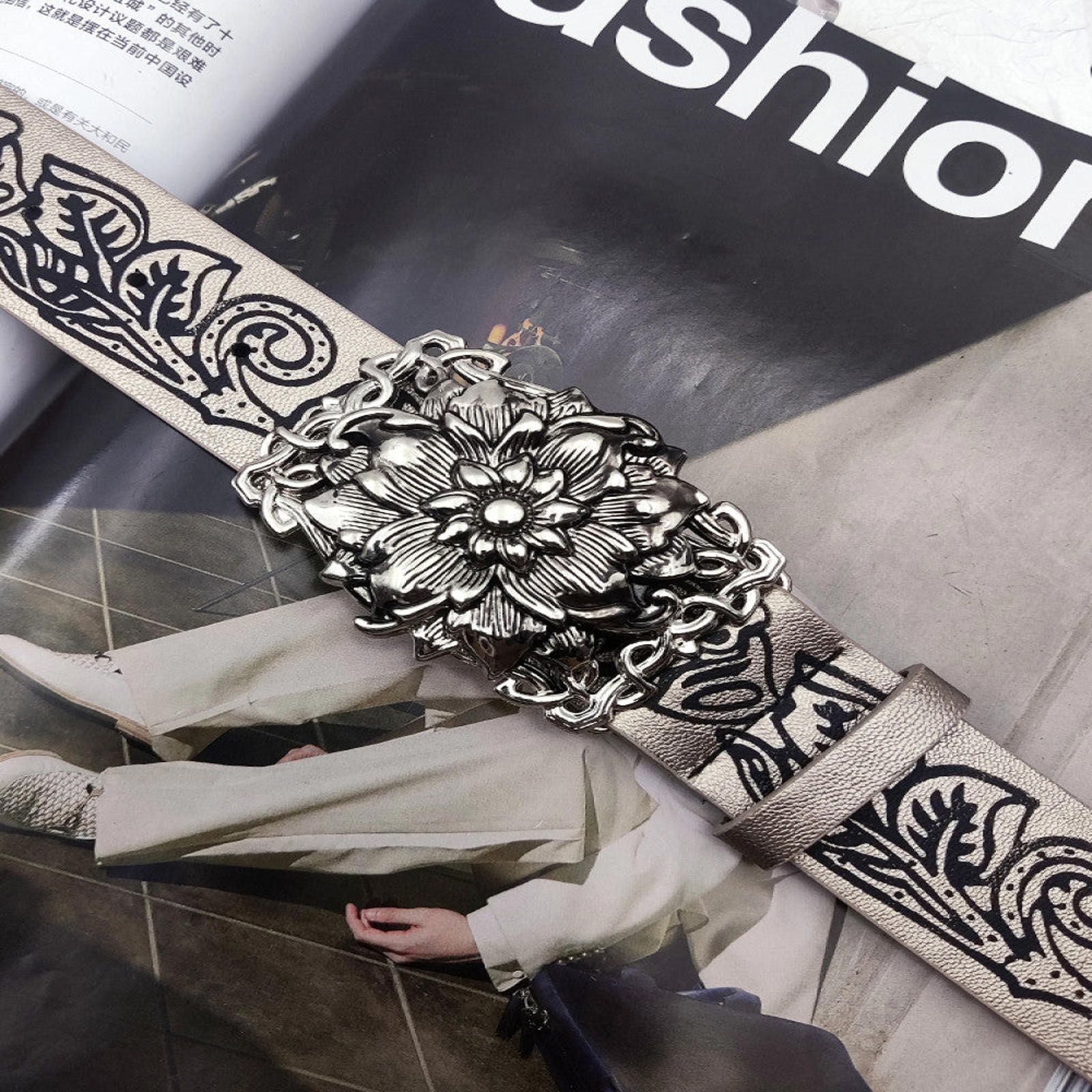 Other Floral Design Leather Belts with Unique Buckles Size ONE SIZE - 3 Thumbnail