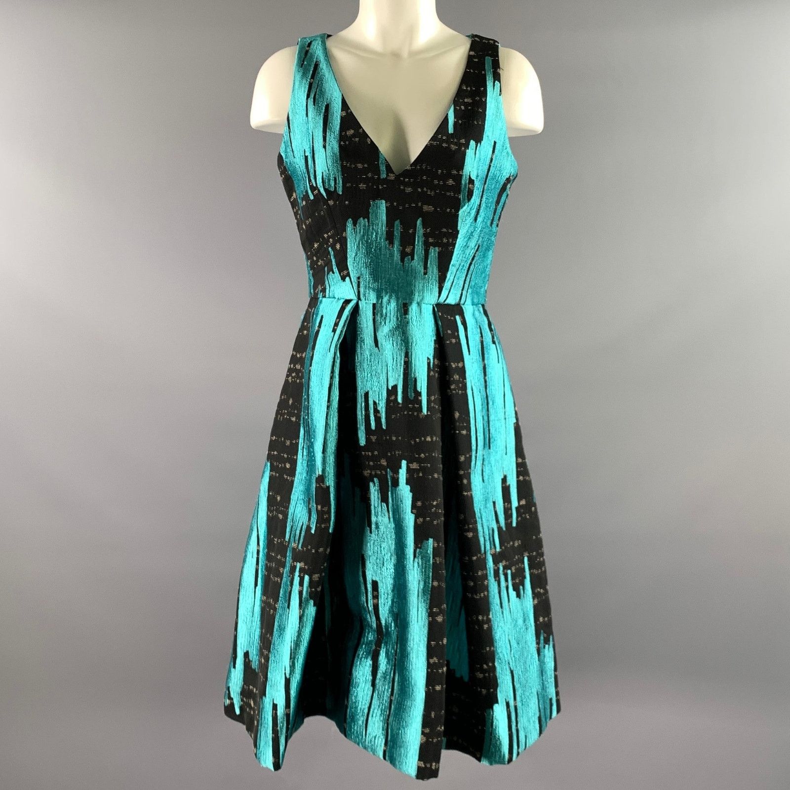 Carolina Herrera CAROLINA HERRERA Size 4 Teal Black Cocktail Dress Size S / US 4 / IT 40 - 1 Thumbnail