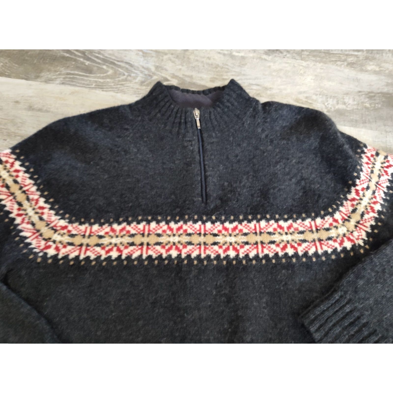 Vintage Woolrich Women's Sweater 1/4 Zip Fair Isle Knit 100% Wool Dark Charcoal M 90s Outdoor Ski Womens Size M / US 6-8 / IT 42-44 - 5 Thumbnail