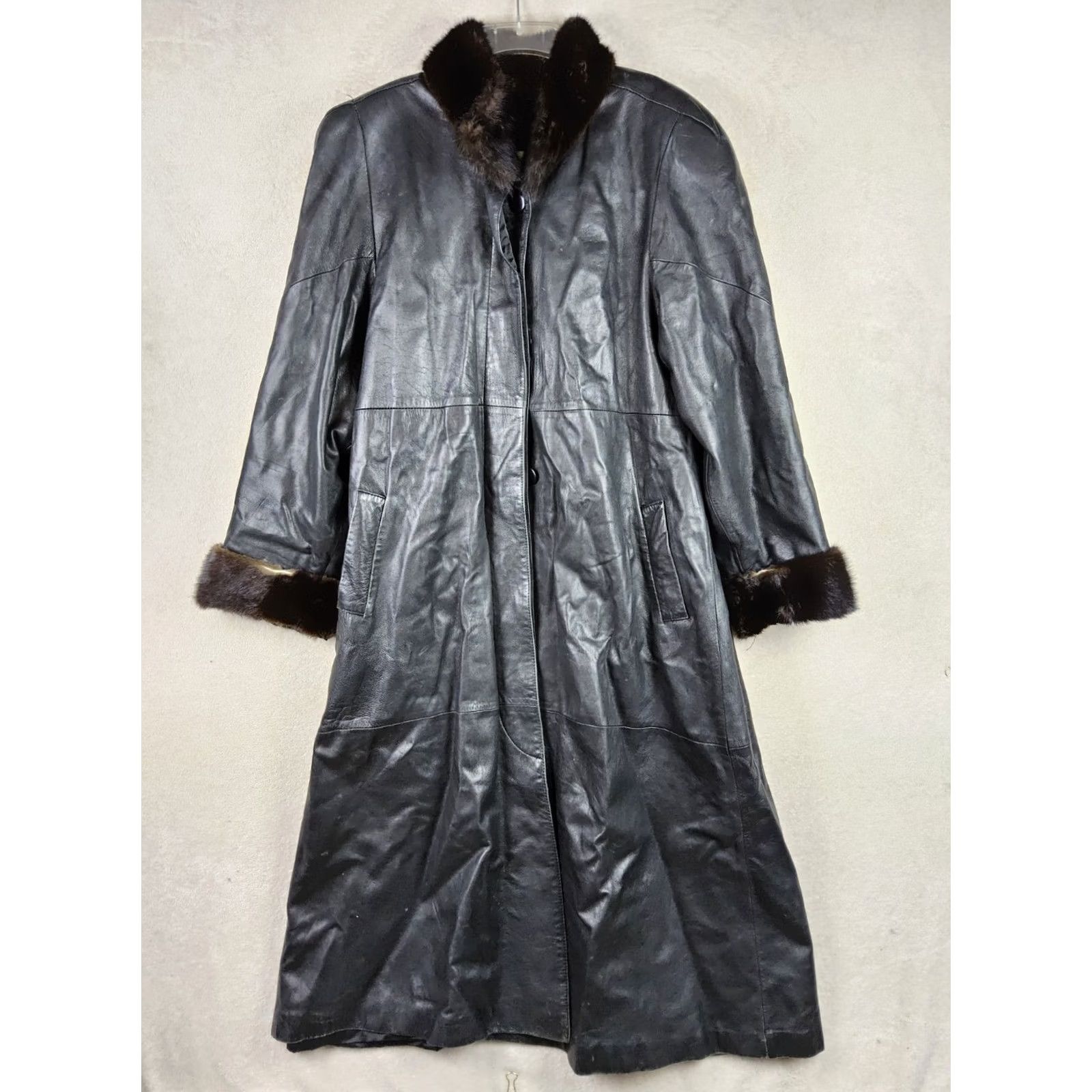 Vintage Rallee Women's Leather Trench Coat Fox Fur Trim Size L Size L / US 10 / IT 46 - 2 Thumbnail