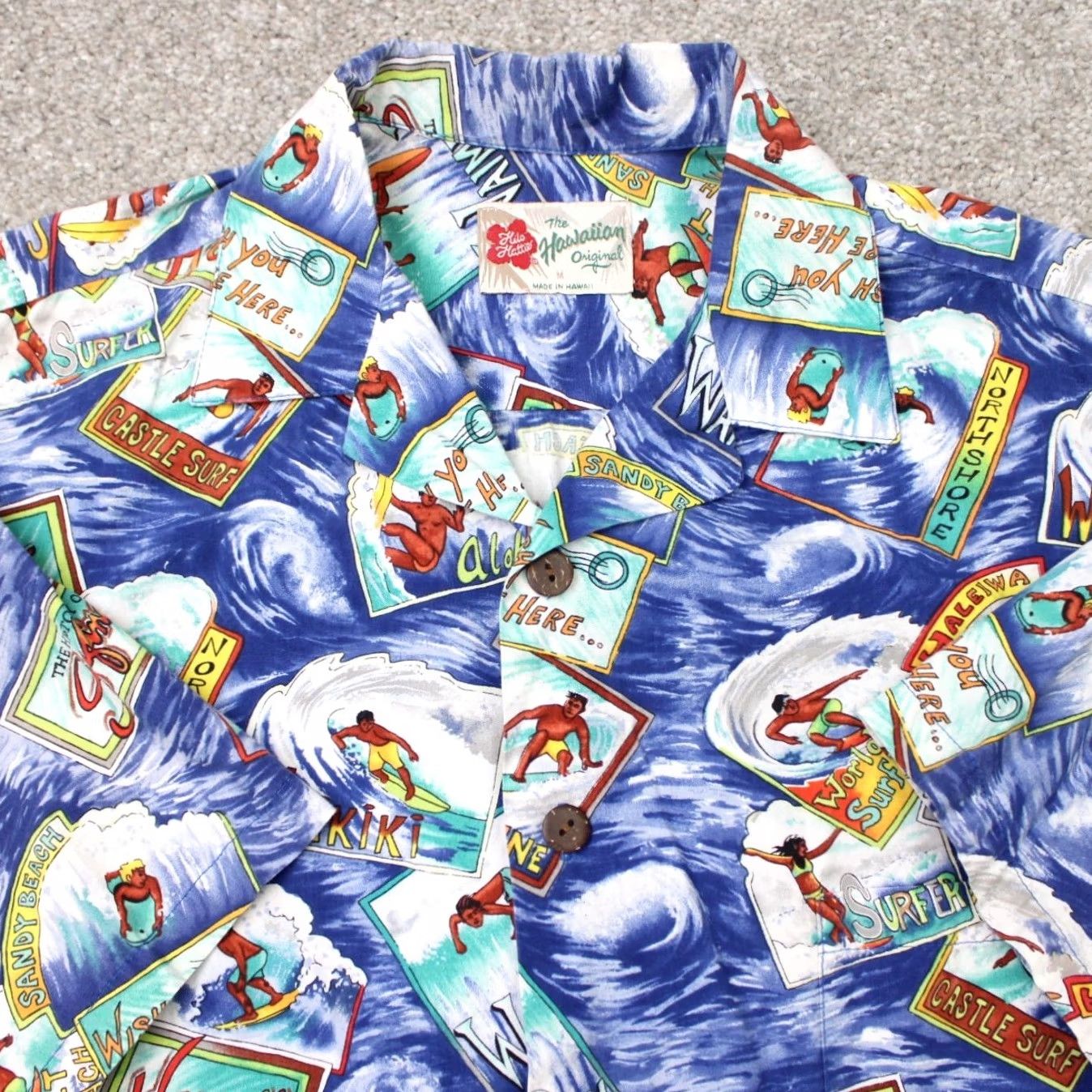 Hilo Hattie Hilo Hattie Shirt Men Medium Blue Surfing All Over Print Cotton Short Sleeve AOP Vintage Floral Button-Up Size US M / EU 48-50 / 2 - 2 Thumbnail