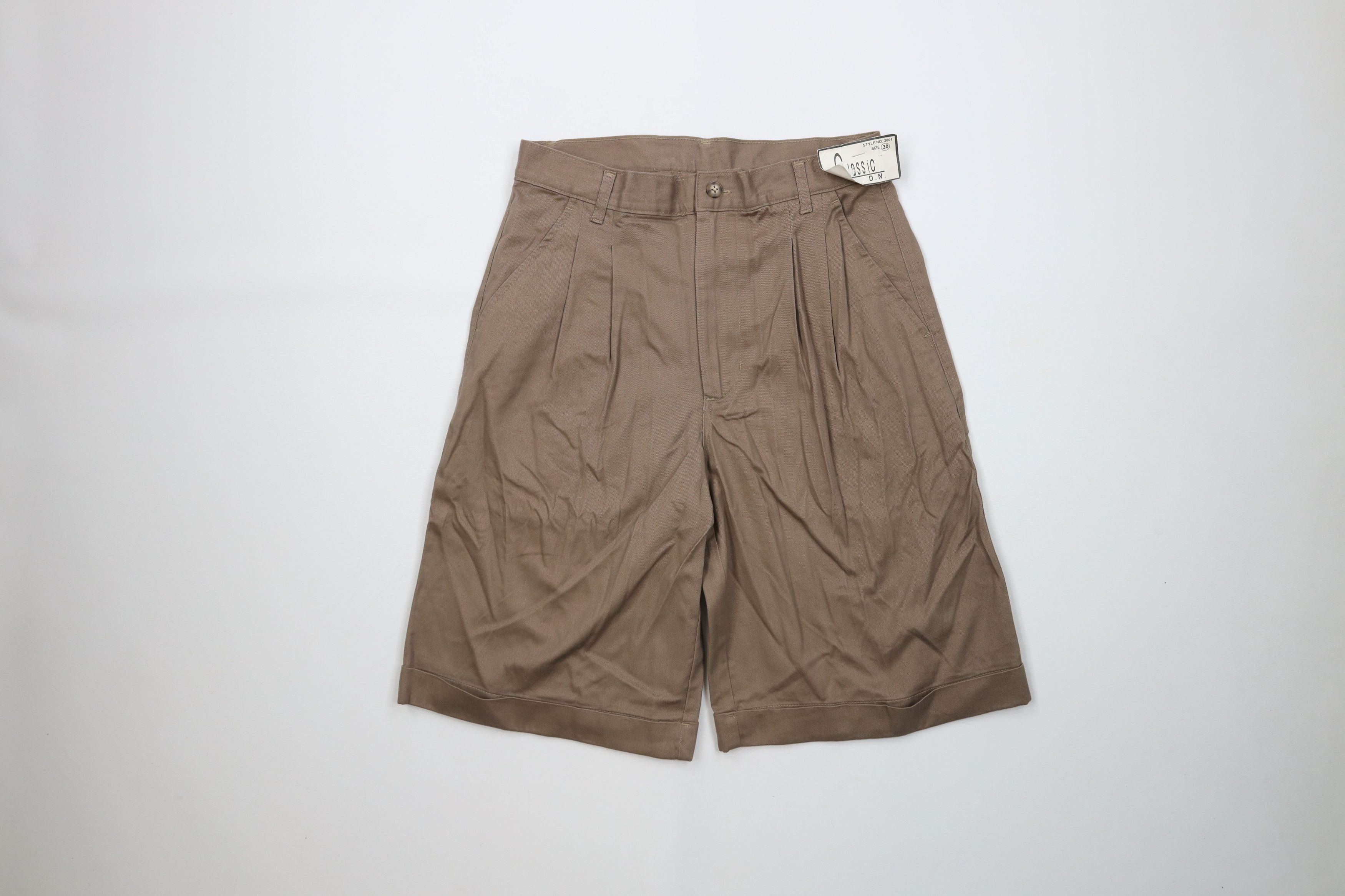 Vintage NOS Vintage 90s Streetwear Cuffed Chino Shorts Beige Cotton Size US 30 / EU 46 - 1 Thumbnail