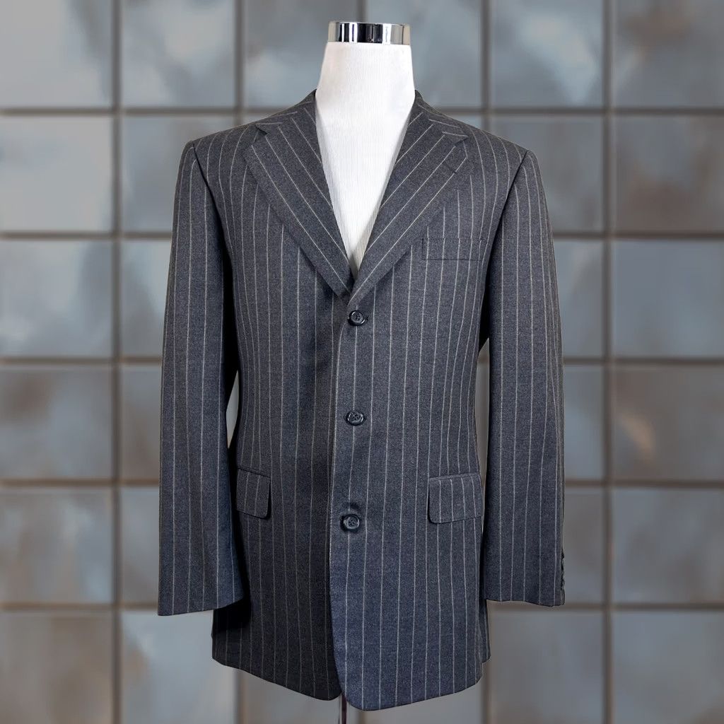 Brooks Brothers VINTAGE Brooks Brothers Makers Suit Wool Gray Pinstripe Three Button Vented 42L 34x30 Size 42R - 1 Thumbnail