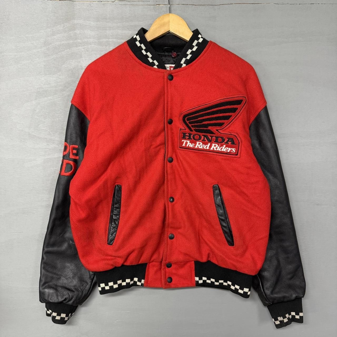 Vintage Honda Red Riders Leather / Wool Bomber Jacket Medium