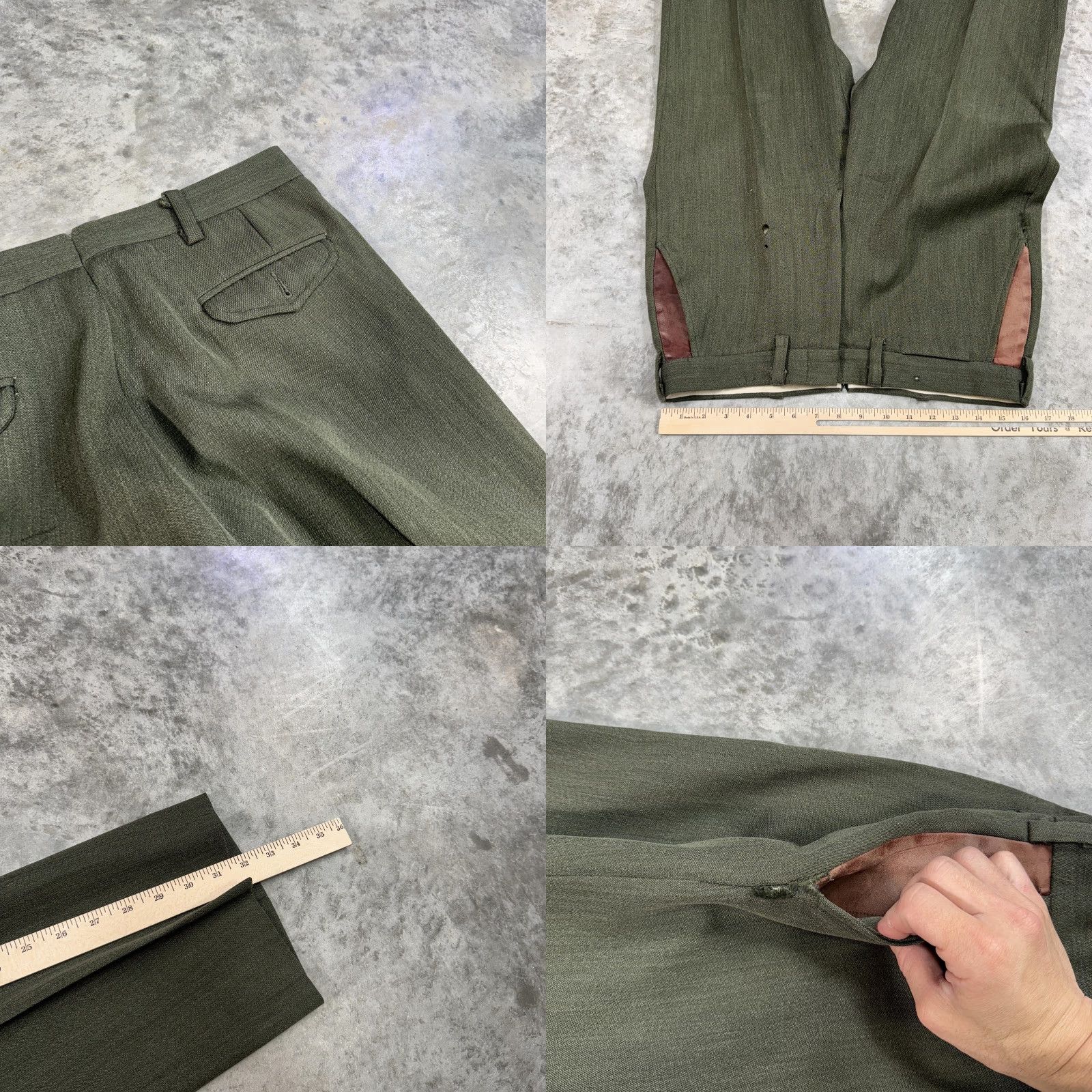 Vintage VINTAGE L.L. Bean Pants Mens 29 Green Wool Dress Pants Tweed Flat Front Zipper Pockets 70s Talon Zip Flap Size US 29 - 8 Thumbnail