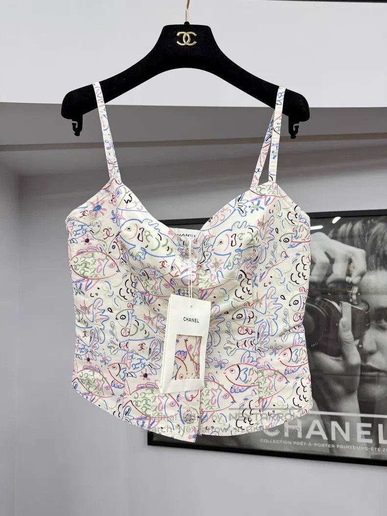 Chanel Chanel 25C small fish graffiti printed suspender vest Size XS / US 0-2 / IT 36-38 - 1 Thumbnail