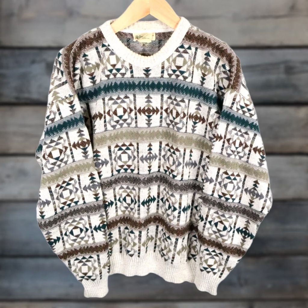 Vintage VINTAGE St. John's Bay Sweater Men's XL Gray Geometric Knit 90s Southwestern Aztec Size US XL / EU 56 / 4 - 1 Thumbnail