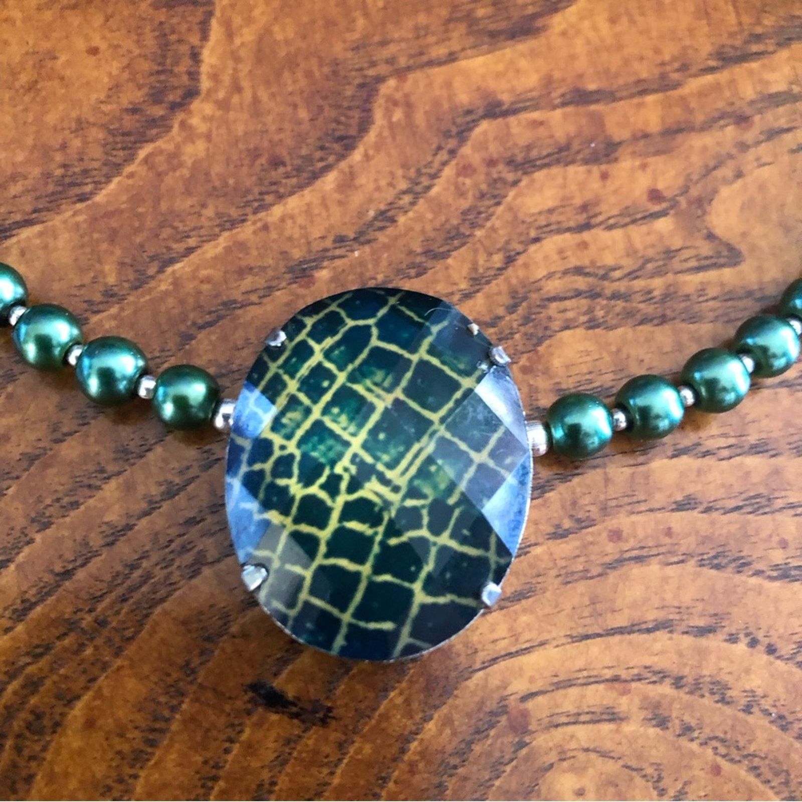 Handmade Handcrafted repurpose animal print stone Pearl necklace Size ONE SIZE - 8 Thumbnail