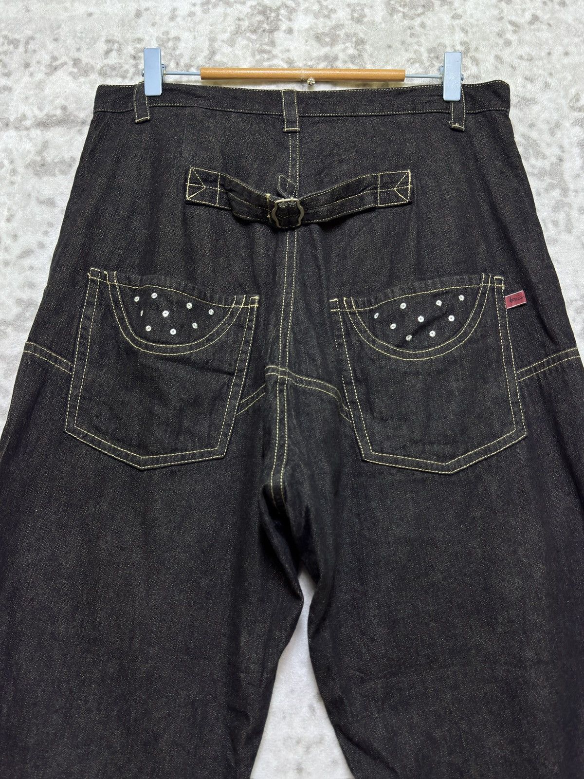 Japanese Brand Vintage Crotch Pant Kawa Okada Buckle back Embroidered Denim Size US 31 - 7 Thumbnail