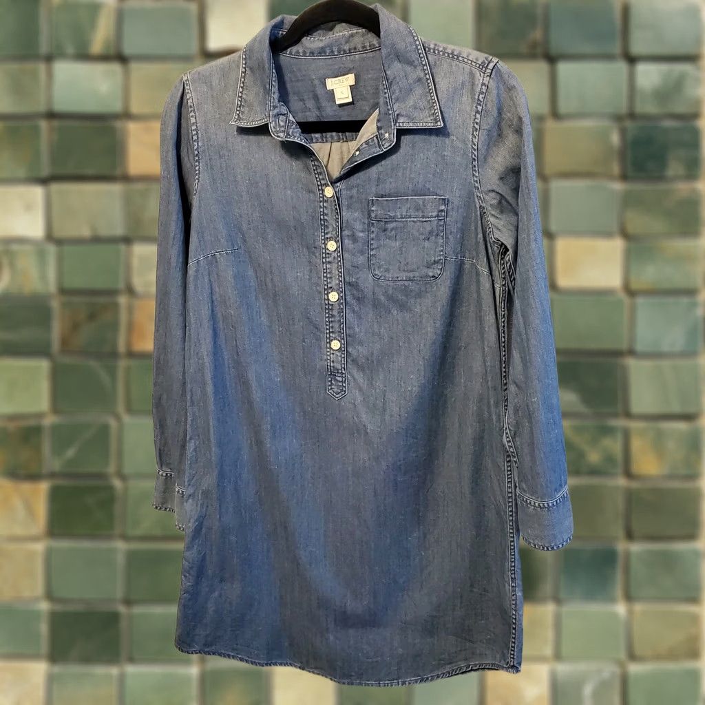 J.Crew J Crew Blue Chambray Denim Popover Shirt Dress Long Sleeve Sz S Womens Capsule Size S / US 4 / IT 40 - 1 Thumbnail