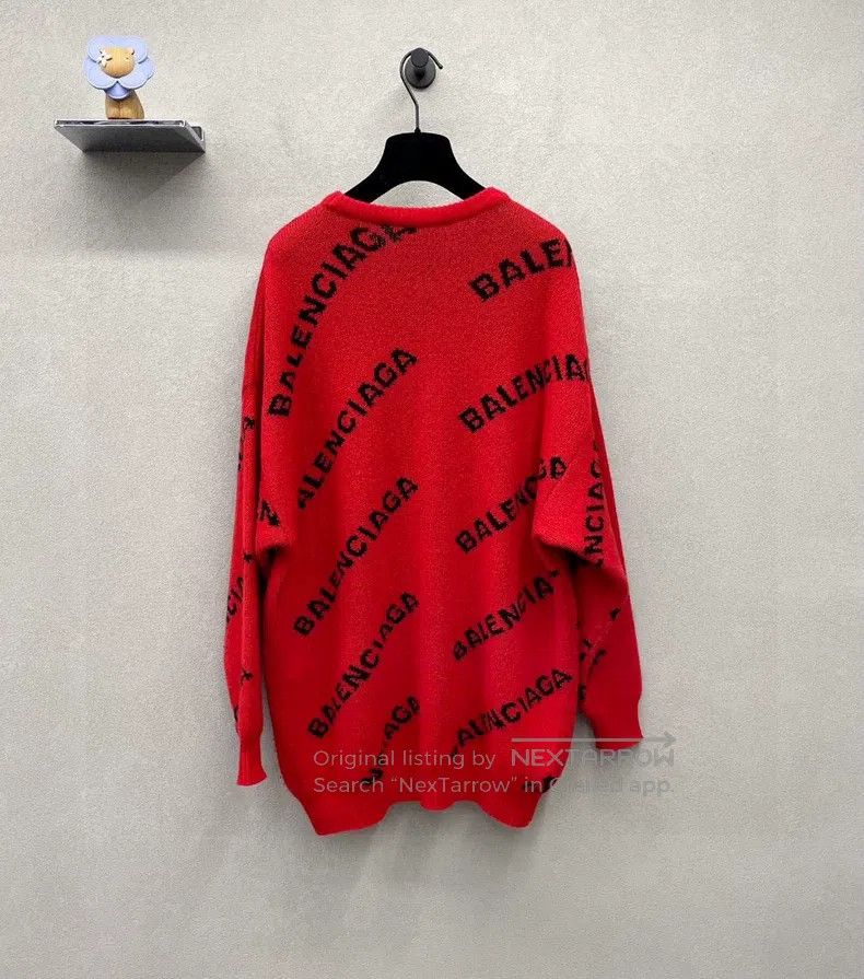 Balenciaga Balenciaga All-over Logo Red Sweater Size US XS / EU 42 / 0 - 2 Thumbnail