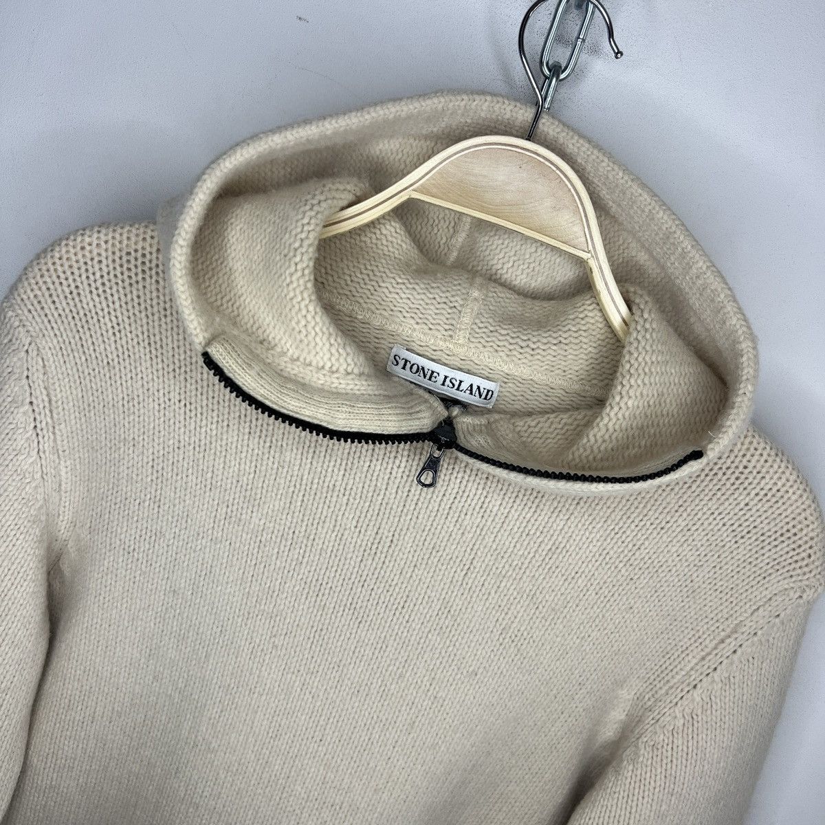Stone Island Vintage Stone Island original Knit beige Wool Hoodie Size US S / EU 44-46 / 1 - 7 Thumbnail