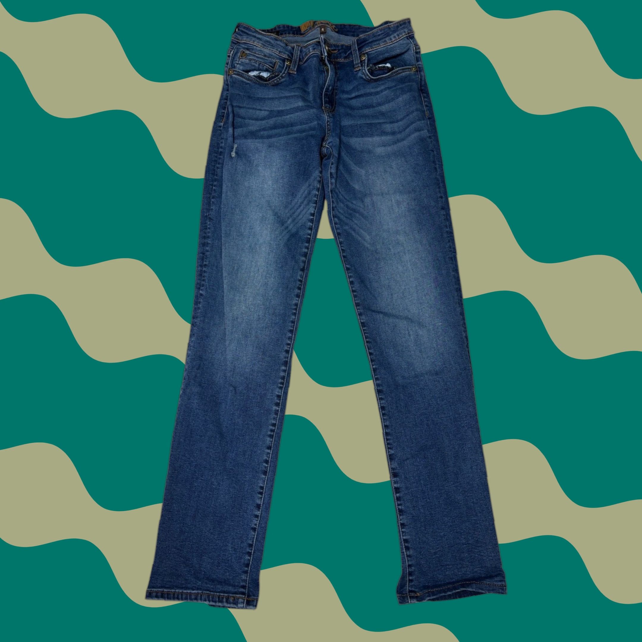 Vintage KUT From The Kloth Jeans Skinny Womens 26x29 Blue Medium Wash Stretch Denim Zip Button Pockets Distressed Size 26" / US 2 / IT 38 - 1 Thumbnail