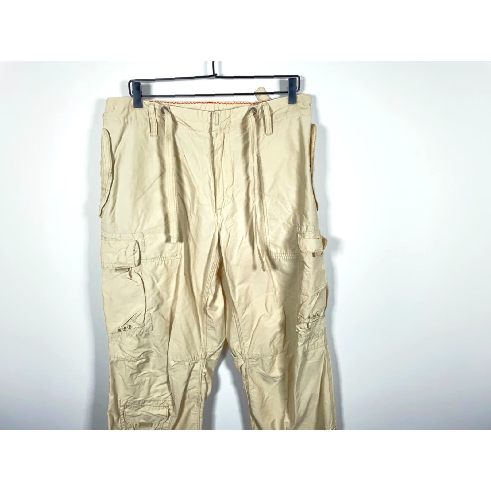 Gap VINTAGE Gap Baggy Parachute Cargo Pants Mens M Beige Nylon 90s Retro Cargo Pocket Straight Inseam 29 Size US 31 - 4 Thumbnail
