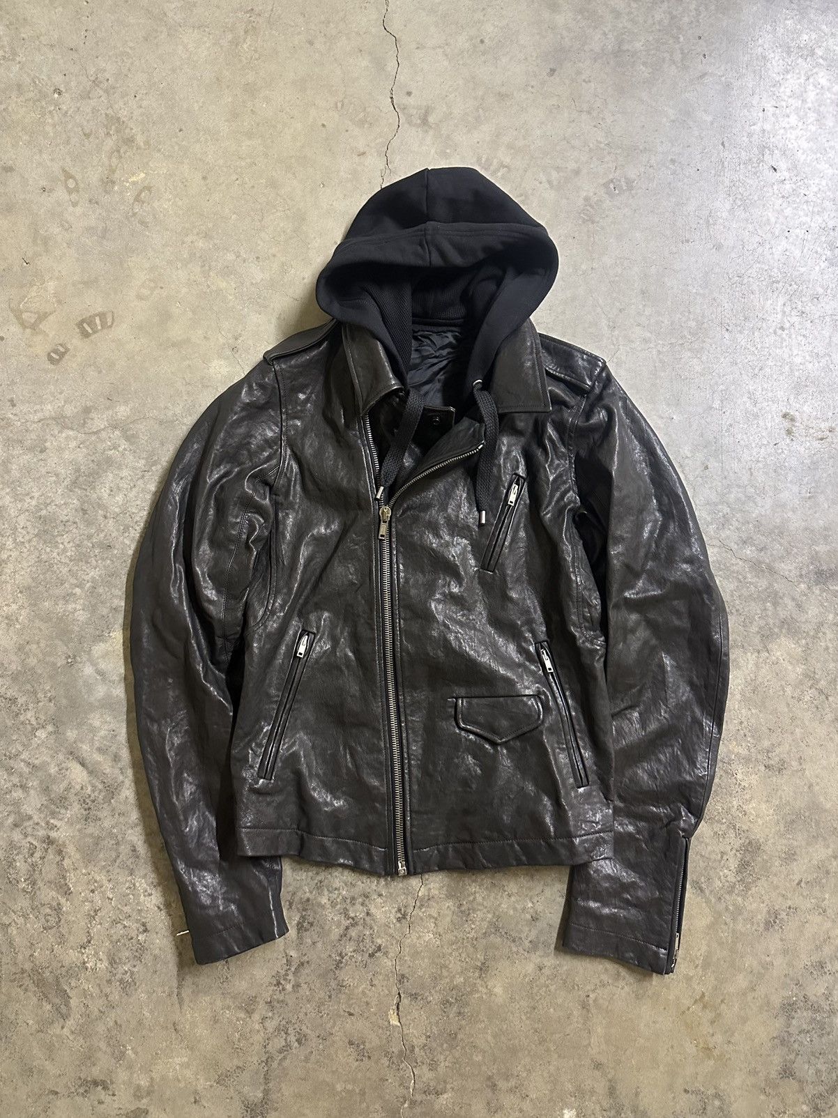 Pre-owned Rick Owens Hammered Lamb Hooded Stooges Jacket In Black