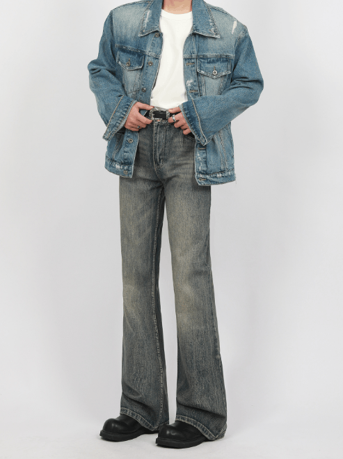 Japanese Brand × Jean Retro street cleanfit washed distressed flared jeans Size US 32 / EU 48 - 2 Thumbnail
