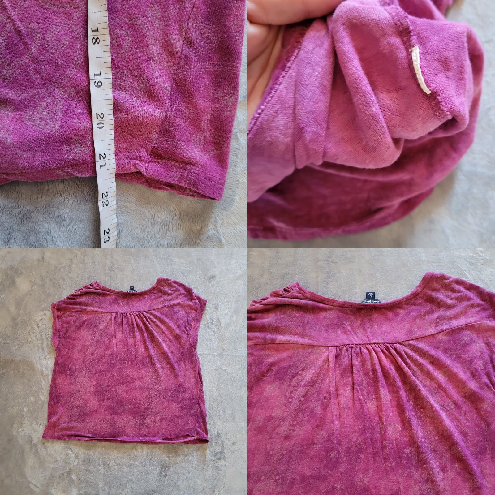 Lucky Brand Lucky Brand Top Shirt Women Large Pink Linen Short Sleeve Floral Round Neck Boho Size L / US 10 / IT 46 - 8 Thumbnail