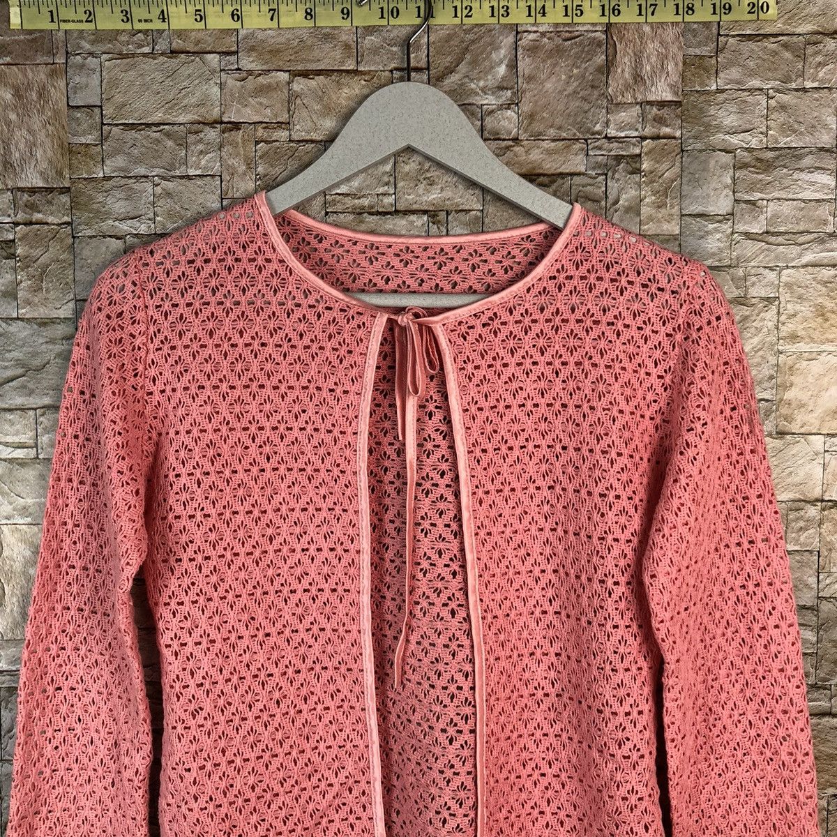 Homespun Knitwear × Japanese Brand Japanese Brand Pink cardigan crochet meshnet Knitwear #A1227 Size S / US 4 / IT 40 - 5 Thumbnail