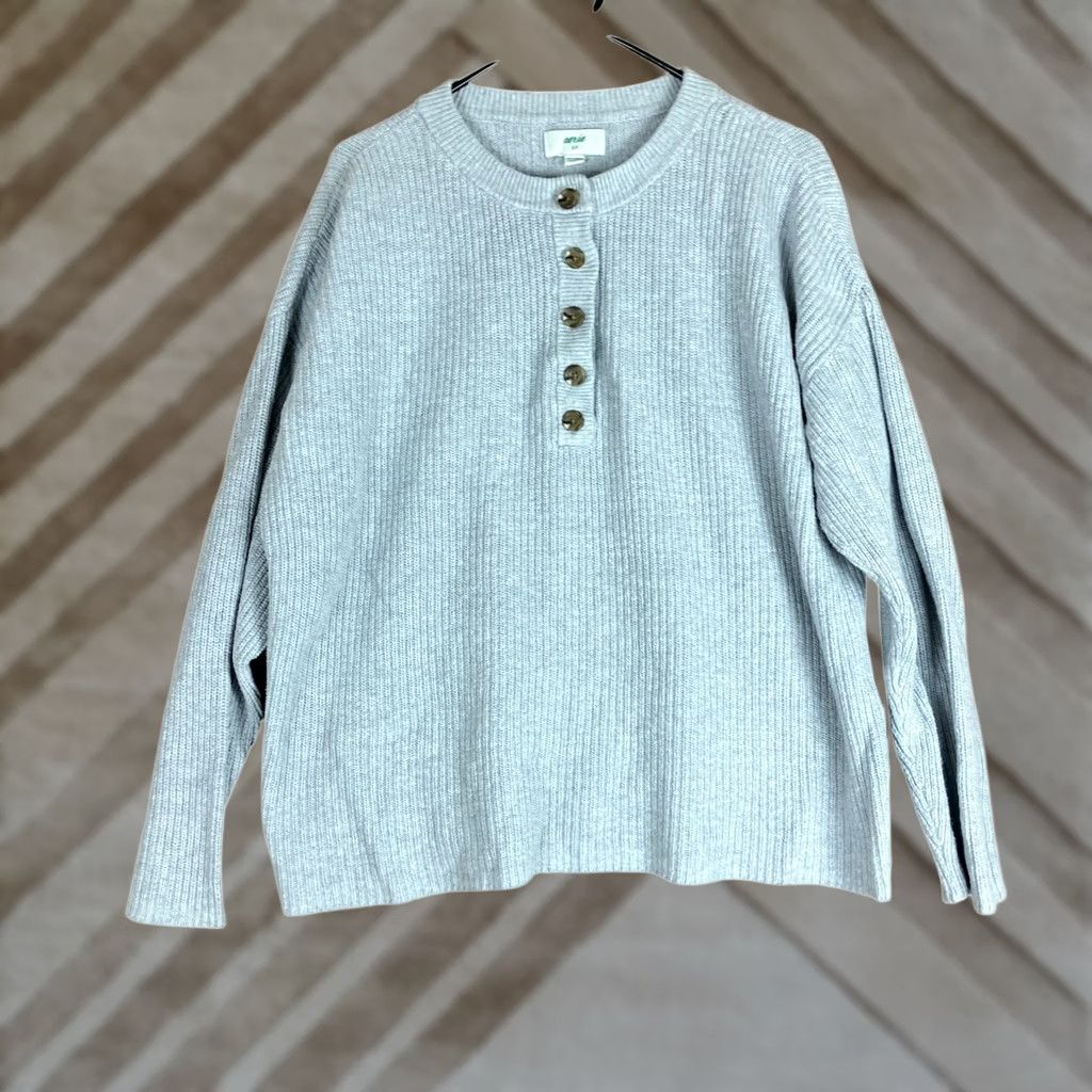 Vintage Aerie Womens Sweater Gray Pullover Ribbed Henley Long Sleeve 100% Cotton Small Size S / US 4 / IT 40 - 1 Thumbnail