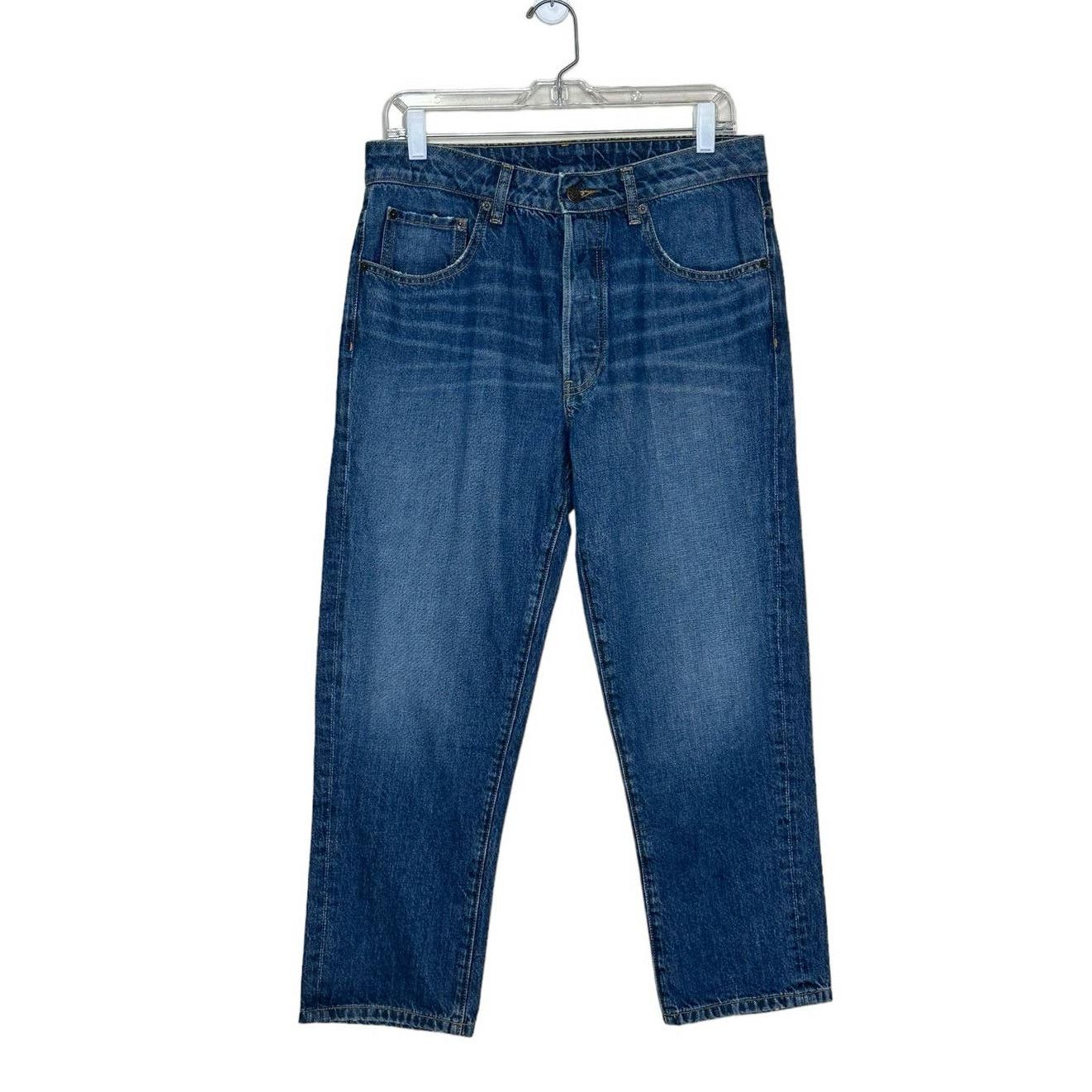 image of 6397 Blue Button Closure Shorty Cropped Baggy Jeans Size 27, Women's