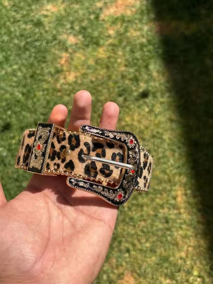 Leather 122 cm leopard cheetah print belt Size ONE SIZE - 1 Thumbnail