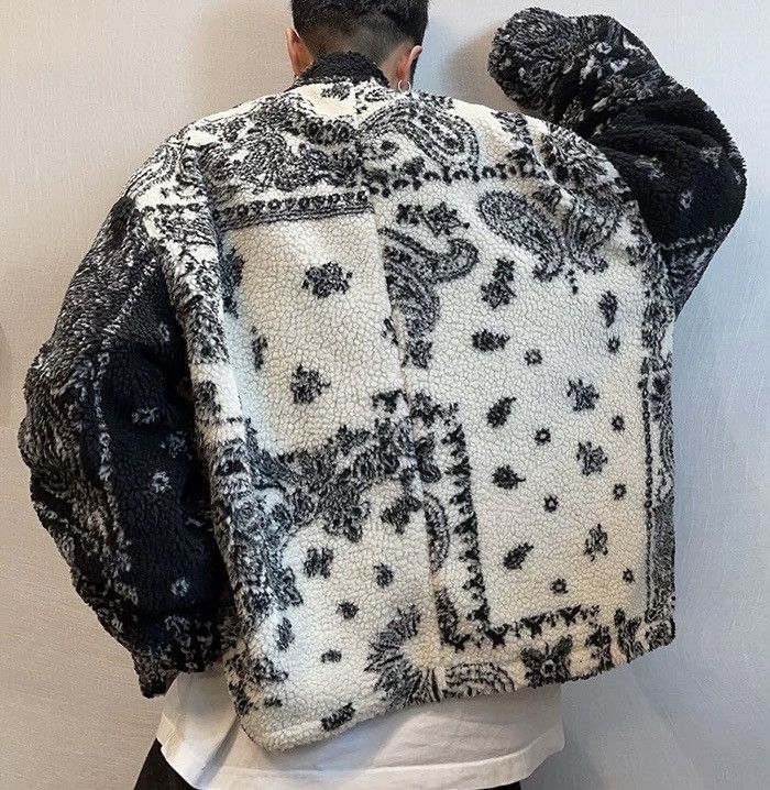 Japanese Brand × Vintage Avant garde punk oversized paisley fluffy fleece jacket Size US L / EU 52-54 / 3 - 4 Thumbnail