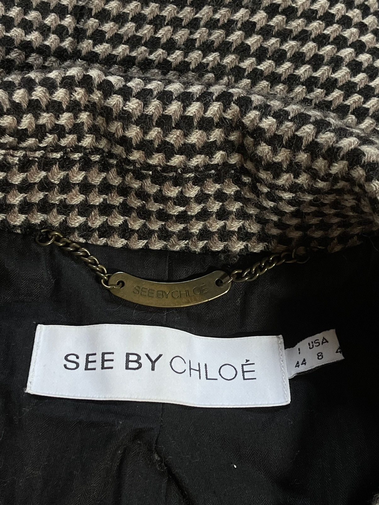 Chloe × See by Chloe See By Chloe Wool Belt Coat Houndstooth Size M / US 6-8 / IT 42-44 - 12 Thumbnail