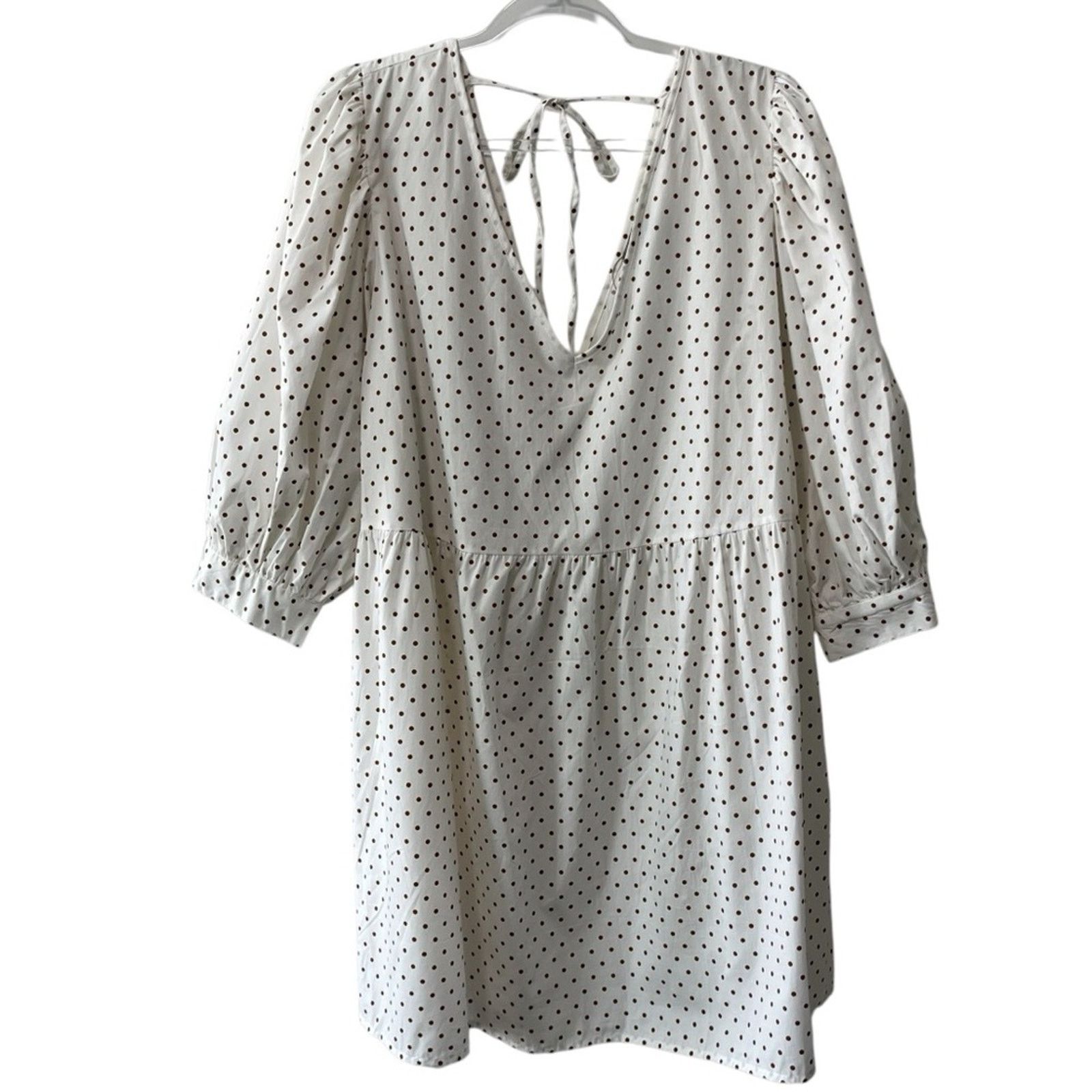 Asos Asos Double V Elbow Sleeve Polka Dot A Line Cotton Dress Size XL / US 12-14 / IT 48-50 - 1 Thumbnail