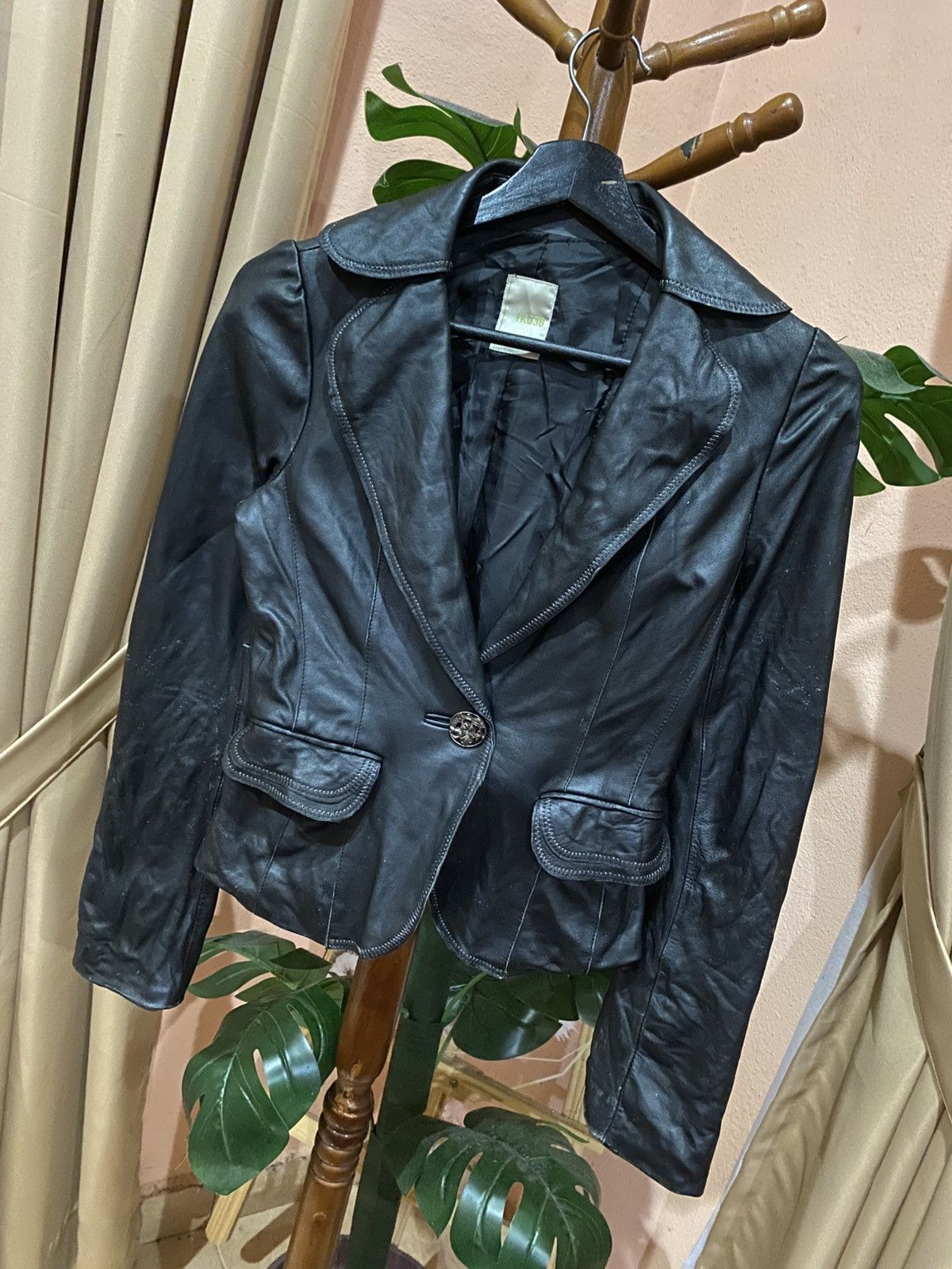 Other Vintage YK038 Black Leather Women’s Blazer Jacket - Classic Size XS / US 0-2 / IT 36-38 - 2 Thumbnail