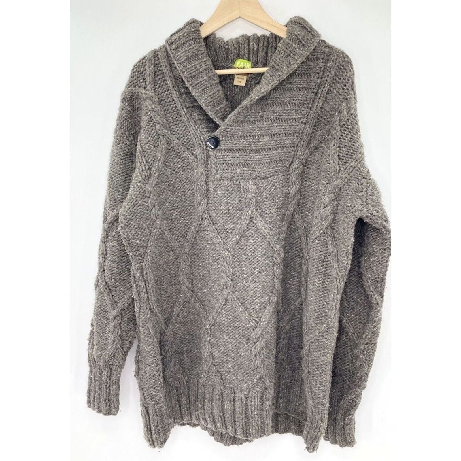 Vintage Fair & Square Sweater Womens Knit XL Heavyweight V-Neck Cable-Knit Wool Taupe Brown Flaw, Dry Clean Only - 100% Wool, Solid, Long Sleeve Pullover Size XL / US 12-14 / IT 48-50 - 2 Thumbnail