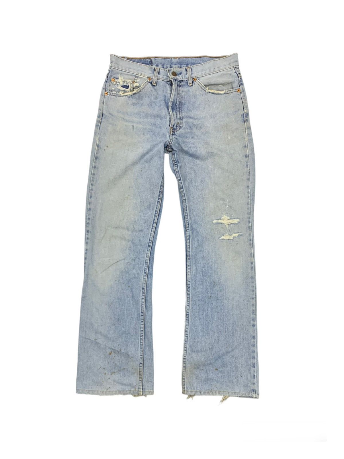 Image of Distressed Denim x Levis Vintage Distressed Flared Levis Jeans in Blue, Men's (Size 31)