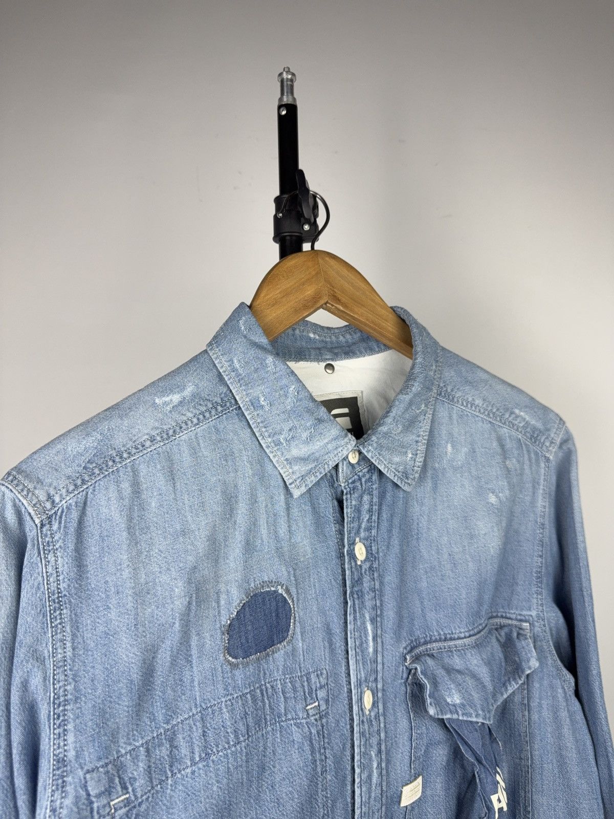 G-Star Retro 00s G-Star RAW Landon Distressed Denim Shirt L Size US L / EU 52-54 / 3 - 4 Thumbnail