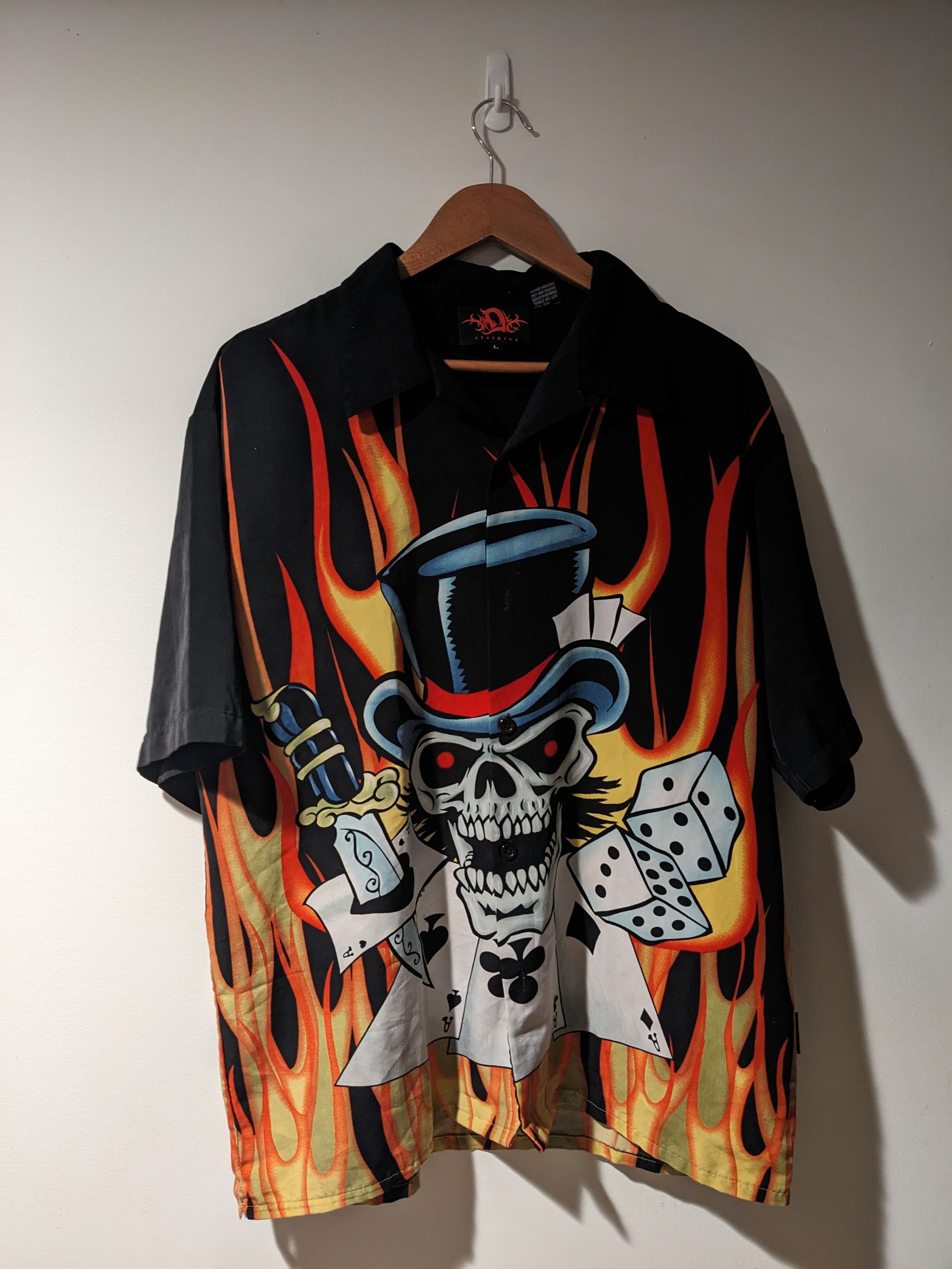 Vintage Vintage Y2K Skull Dice Aces Poker Flames Button Up Shirt Size US L / EU 52-54 / 3 - 1 Thumbnail