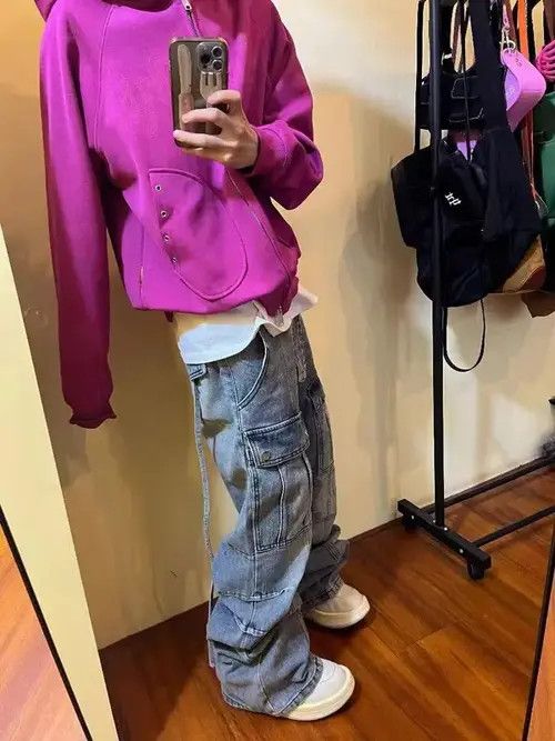 Japanese Brand × Jean Heavy-duty washed distressed pocket cargo straight-leg jeans Size US 32 / EU 48 - 3 Thumbnail